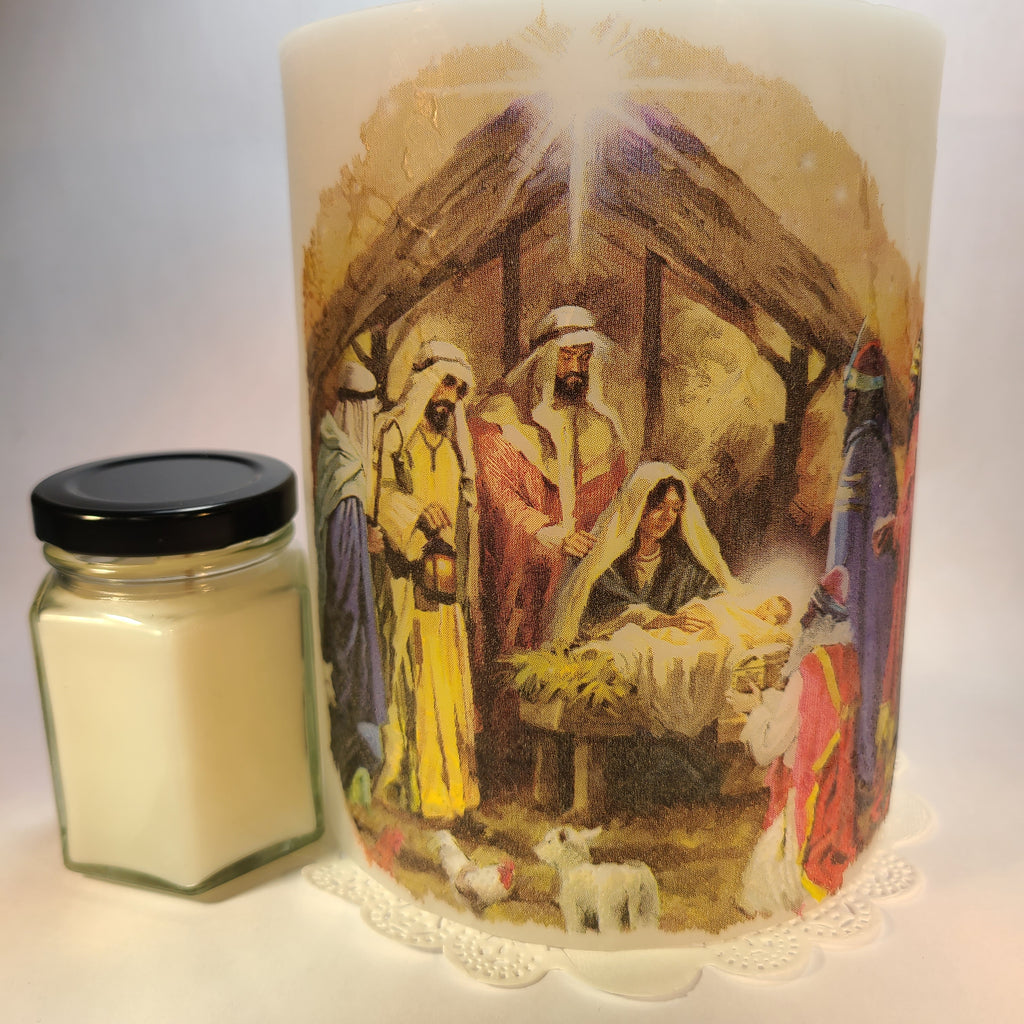 This Picture is about Away In A Manger Hurricane Candle Shade Set